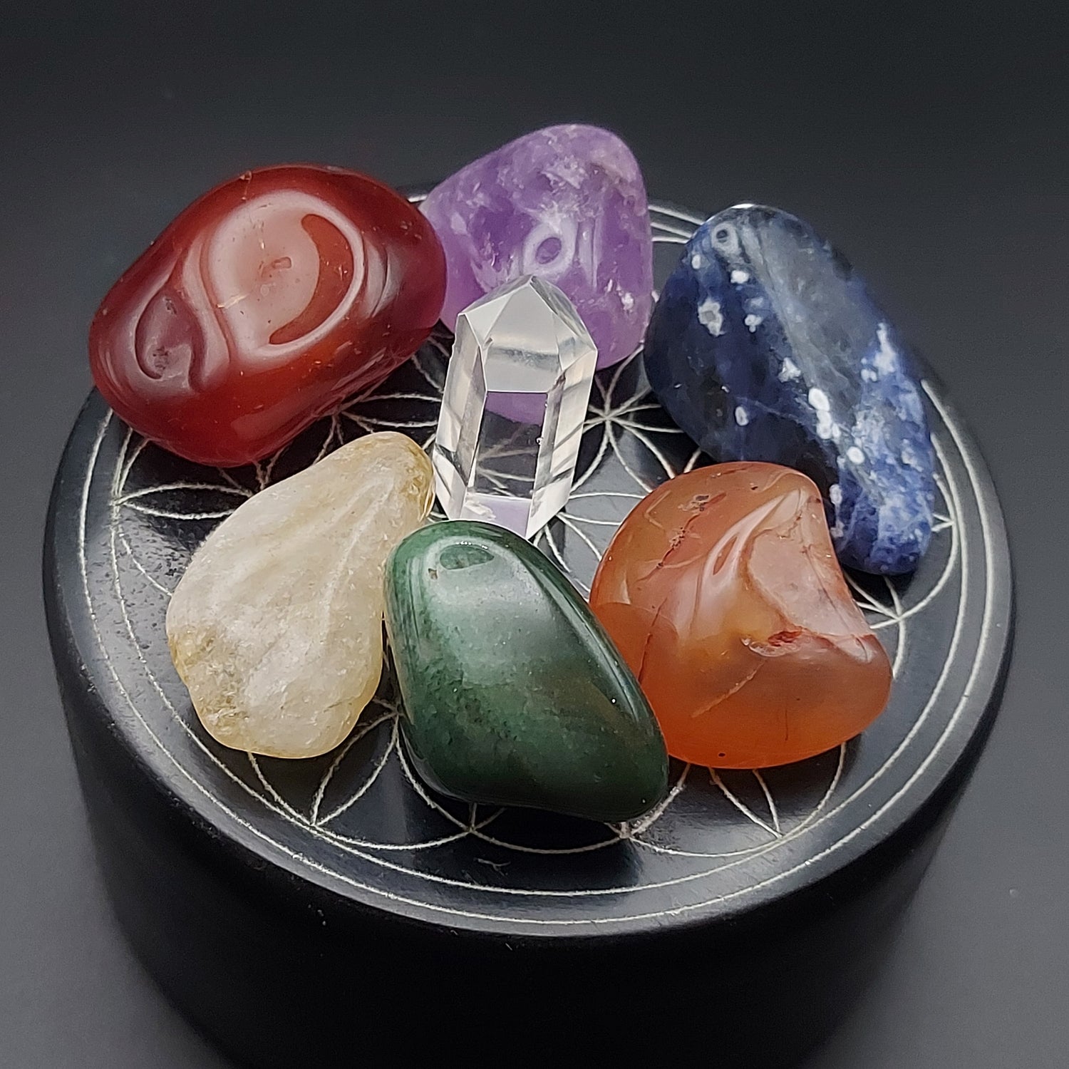 Boite à Bijoux ronde en Saponite et Chakras